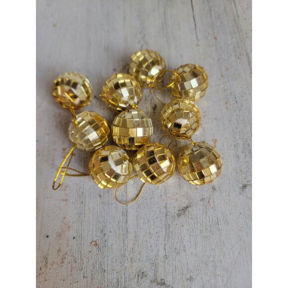 Miniature golden glass disco ball ornament Xmas set unique - Picture 2 of 8